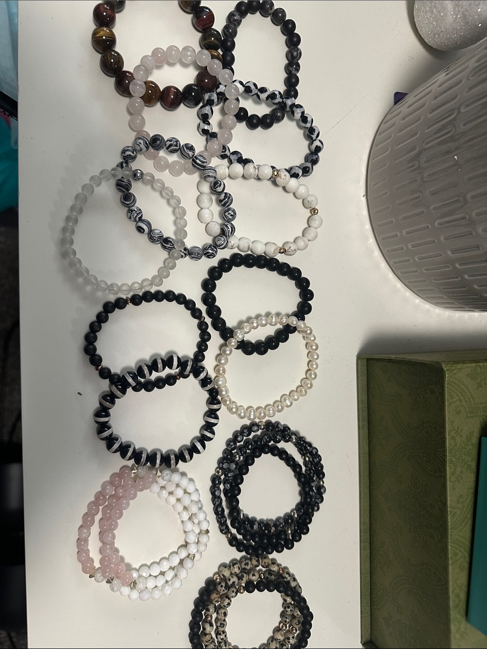 Assorted Women’s Stretch Beaded Bracelets - Black, White, Pink, Pearl